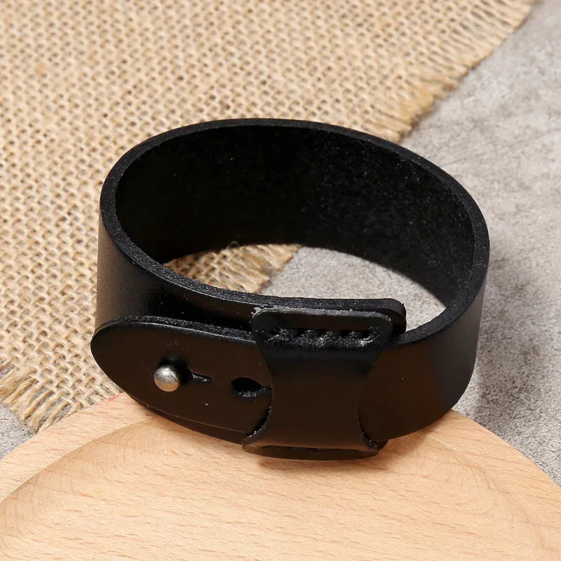 Vintage Irregular Men Genuine Leather Bracelets Wide Brown Cuff Wrap Bracelets;Bangles Punk Wristband Women Men Jewelry