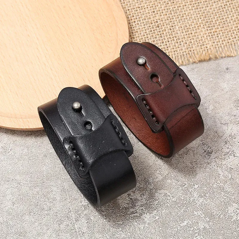 Vintage Irregular Men Genuine Leather Bracelets Wide Brown Cuff Wrap Bracelets;Bangles Punk Wristband Women Men Jewelry