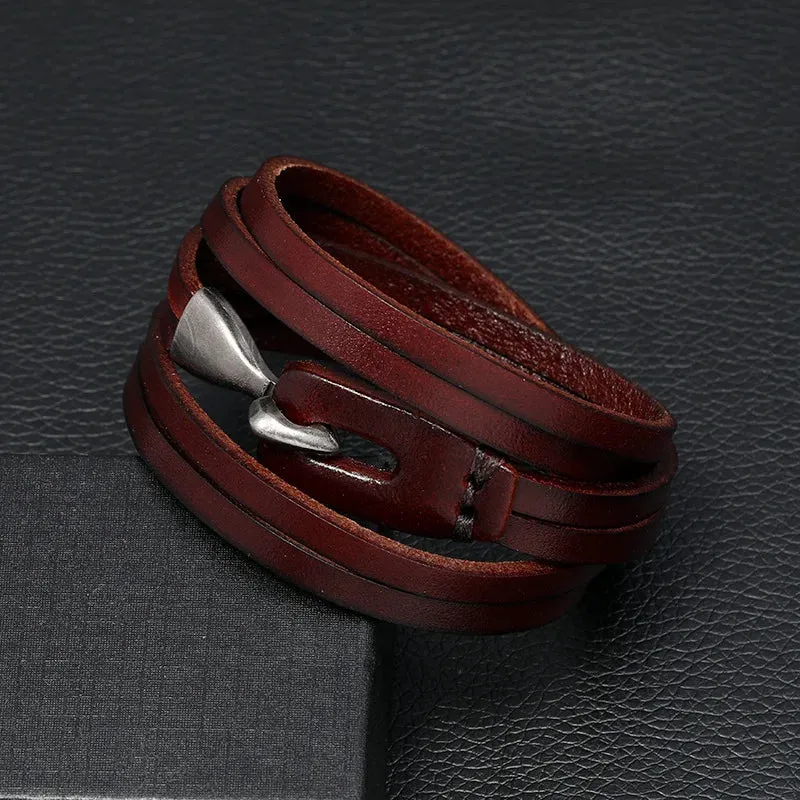 Vintage Irregular Men Genuine Leather Bracelets Wide Brown Cuff Wrap Bracelets;Bangles Punk Wristband Women Men Jewelry