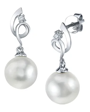 White South Sea Pearl & Diamond Pirouette Earrings