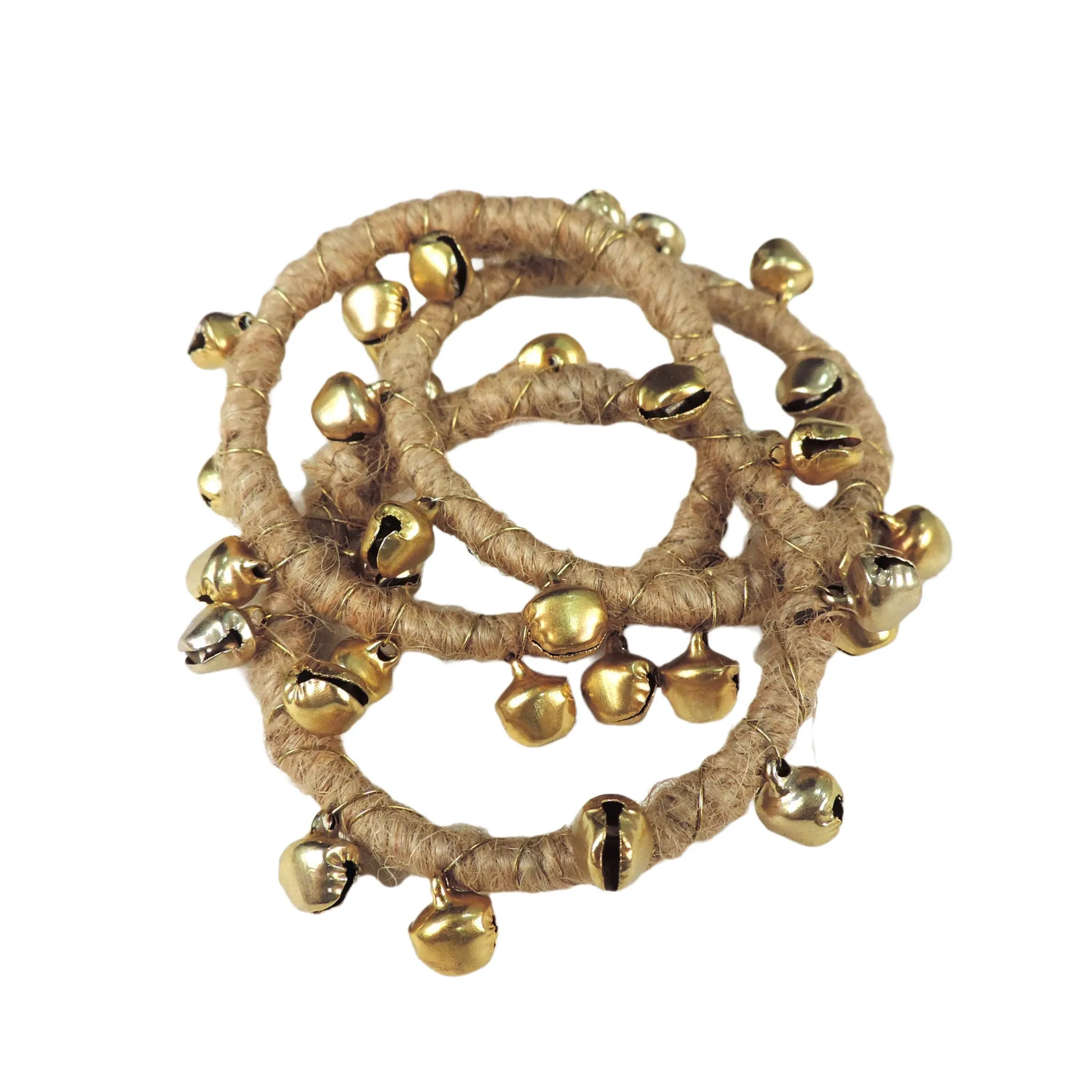 With Bells On Natural Jute Napkin Ring in Gold, Set of 4